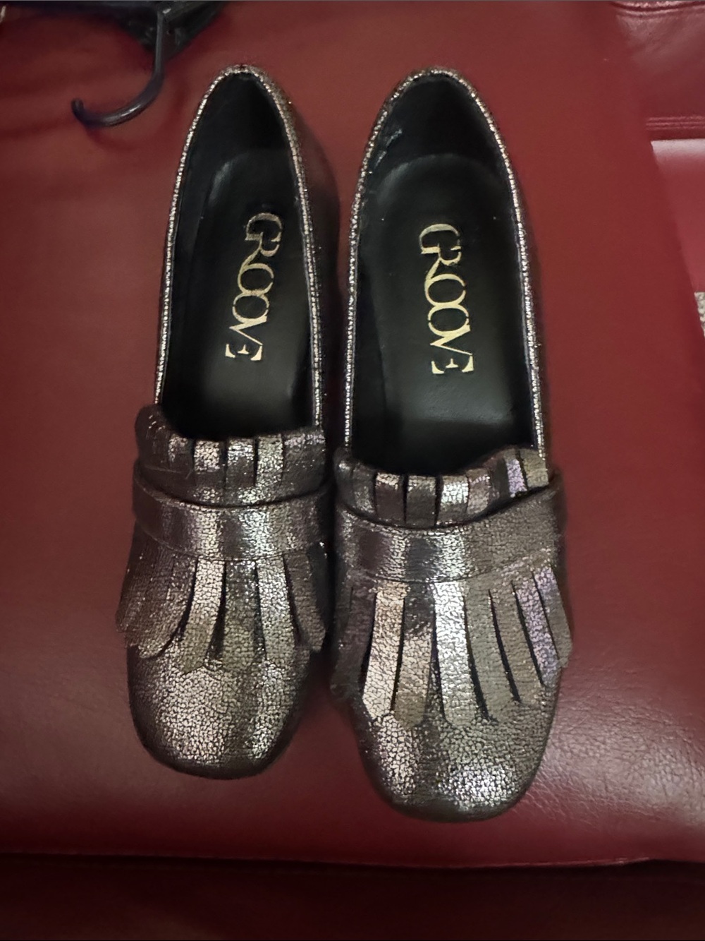 groove Metallic Pewter Fringe Loafers